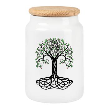 Arbre de vie - Boîte à biscuits avec couvercle en bois - blanc - Devant