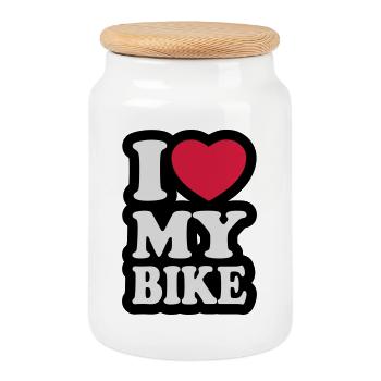 I love my bike - Cookie Jar with Wooden Lid - white - Front