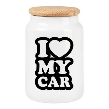 I love my car - J'aime ma voiture - Boîte à biscuits avec couvercle en bois - blanc - Devant