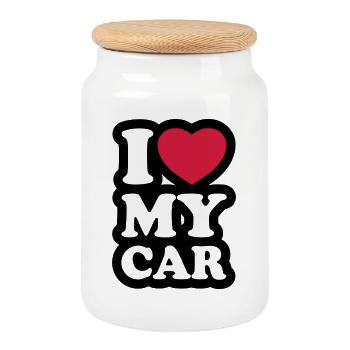 I love my car - J'aime ma voiture - Boîte à biscuits avec couvercle en bois - blanc - Devant