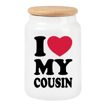 I love my cousin - J'aime ma cousine - Boîte à biscuits avec couvercle en bois - blanc - Devant