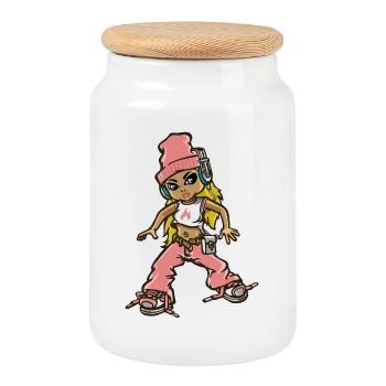 Hip Hop girl in pink - Boîte à biscuits avec couvercle en bois - blanc - Devant