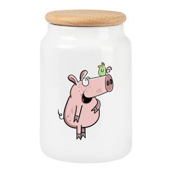Cochon Avec Coq I BD Enfants Ferme Wutz Fun - Boîte à biscuits avec couvercle en bois - blanc - Devant