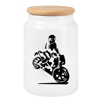 motorcycle stunt - Cookie Jar with Wooden Lid - white - Front