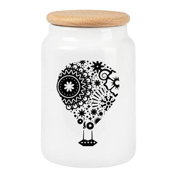 A hot air balloon - Cookie Jar with Wooden Lid - white - Front