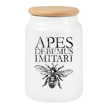 APES DEBEMUS IMITARI Beekeeper Quote Design - Cookie Jar with Wooden Lid - white - Front