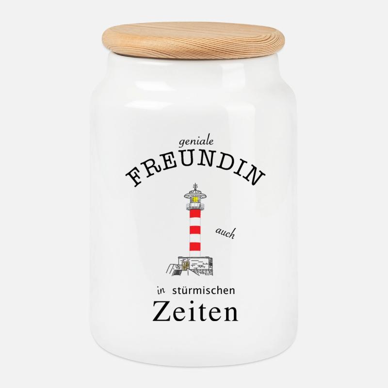 Für eine geniale Freundin Leuchtturm Handzeichnung - Keksdose mit Holzdeckel - Weiß