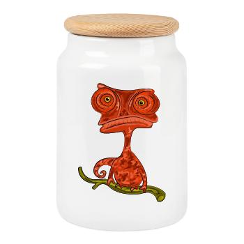 Chamaeleon Exotisch Geschenkidee - Keksdose mit Holzdeckel - Weiß - Vorne
