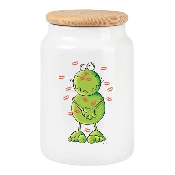 Baiser Grenouille - Boîte à biscuits avec couvercle en bois - blanc - Devant