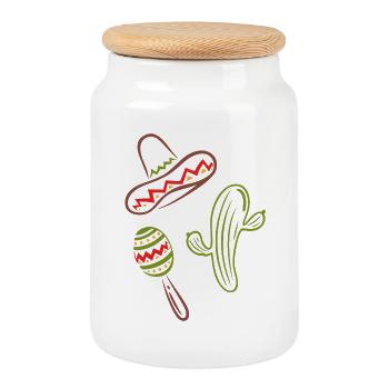 Mexico Cinco De Mayo Cactus Sombrero - Cookie Jar with Wooden Lid - white - Front