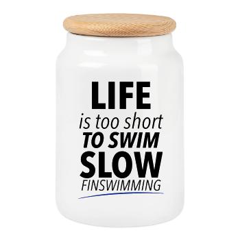 Fine swimming - Cookie Jar with Wooden Lid - white - Front