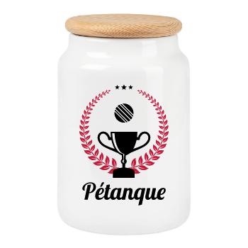 Petanque / Boules / Sport / Spiel - Keksdose mit Holzdeckel - Weiß - Vorne