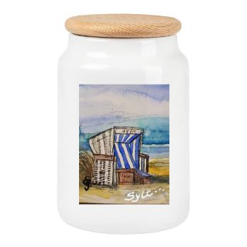 Ground floor holiday I North Sea I Sylt I Beach chair I Sea - Cookie Jar with Wooden Lid - white - Front