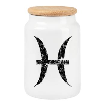 Zodiac Pisces (Vintage / Black) - Cookie Jar with Wooden Lid - white - Front