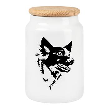 Mudi head - Cookie Jar with Wooden Lid - white - Front