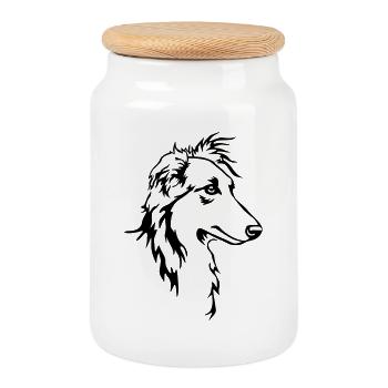 Langhaar Whippet Kopf - Keksdose mit Holzdeckel - Weiß - Vorne