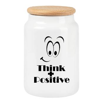 Positiv denken - Positiv denken mit einem Lächeln - Keksdose mit Holzdeckel - Weiß - Vorne
