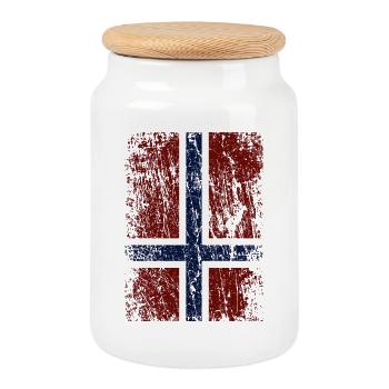 Drapeau norvégien à la verticale (foncé) - Boîte à biscuits avec couvercle en bois - blanc - Devant