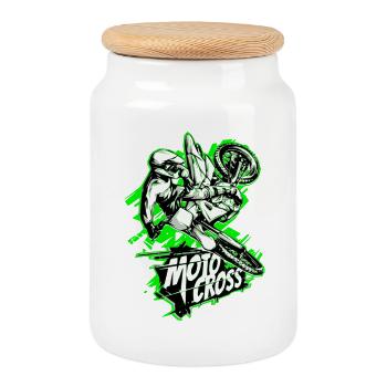 Motocross - Cookie Jar with Wooden Lid - white - Front