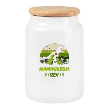 Cute Mamasaurus Rex 2020 Gift for Moms - Cookie Jar with Wooden Lid - white - Front