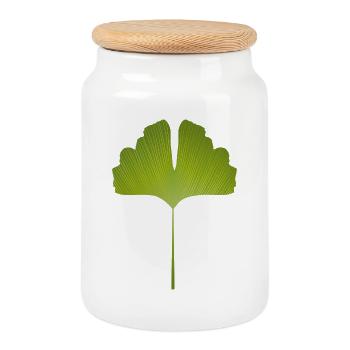 juicy green ginkgo leaf with bright lines - Cookie Jar with Wooden Lid - white - Front