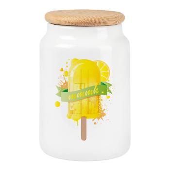 Lemon yellow delicious ice cream in graffiti style - Cookie Jar with Wooden Lid - white - Front