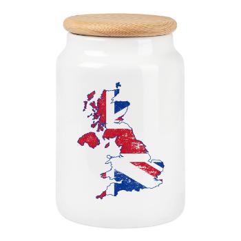 Superposition d’illustration de carte Union Jack UK - Boîte à biscuits avec couvercle en bois - blanc - Devant