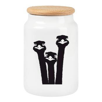 Nandu, ostrich head, emu, ostrich - Cookie Jar with Wooden Lid - white - Front