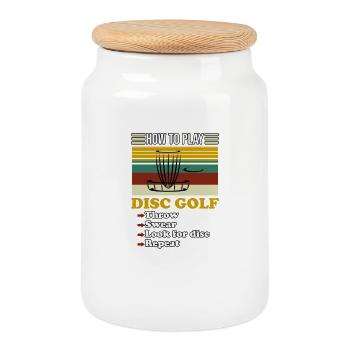 How to Play Disc Golf Retro - Cookie Jar with Wooden Lid - white - Front