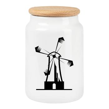 Windmühle Natur Illustration icon Land Grafik Logo - Keksdose mit Holzdeckel - Weiß - Vorne