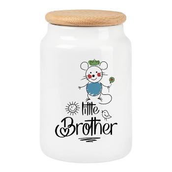 Petit frère - Boîte à biscuits avec couvercle en bois - blanc - Devant