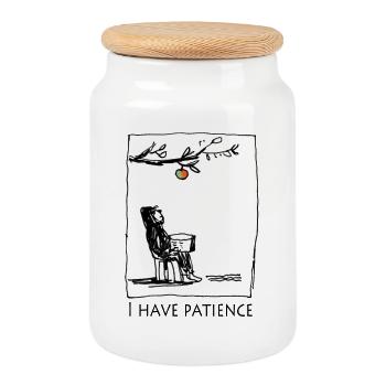 Patient reading on the fruit branch - Cookie Jar with Wooden Lid - white - Front