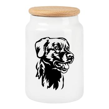 Tête de labrador - Boîte à biscuits avec couvercle en bois - blanc - Devant