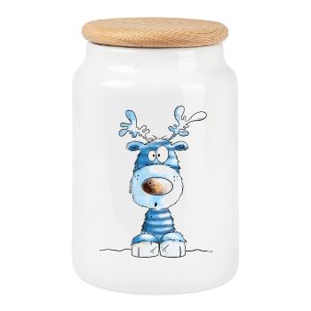 Blaues Weihnachten Rentier von MODARTIS - Keksdose mit Holzdeckel - Weiß - Vorne