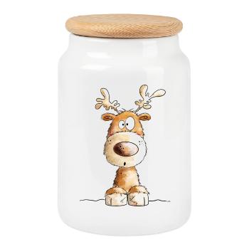 Petit Renne de Noël par MODARTIS - Boîte à biscuits avec couvercle en bois - blanc - Devant