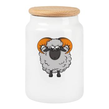 Mouton mignon avec des bois de corne - Boîte à biscuits avec couvercle en bois - blanc - Devant
