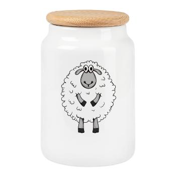 Cute German Shepherd Sheep Motif - Cookie Jar with Wooden Lid - white - Front