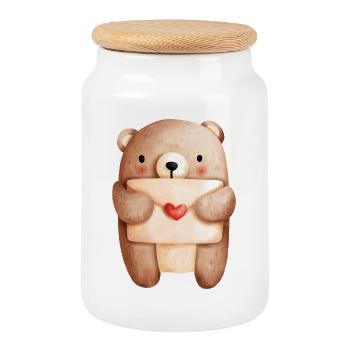 Verliebter Bär mit Liebesbrief – Liebe Design - Keksdose mit Holzdeckel - Weiß - Vorne