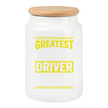 Great Uber driver motif - Cookie Jar with Wooden Lid - white - Front