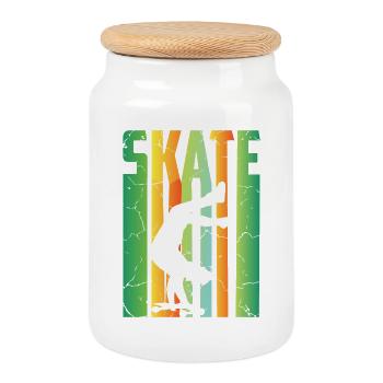 Skateboard Fahrer - Keksdose mit Holzdeckel - Weiß - Vorne