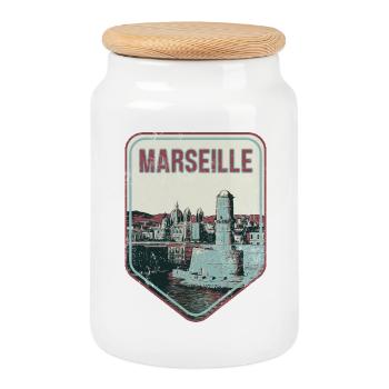 Badge retro, Marseille France est ma ville natale - Boîte à biscuits avec couvercle en bois - blanc - Devant