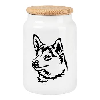 Norwegian Lundehund Head - Cookie Jar with Wooden Lid - white - Front
