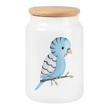 cute budgie bird - Cookie Jar with Wooden Lid - white - Front