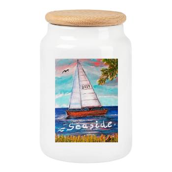 EG Urlaub I Boot I Meer I Seaside I Segelsport I - Keksdose mit Holzdeckel - Weiß - Vorne