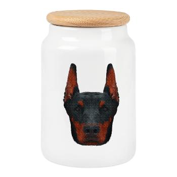 Hunde Fan shirts, Dobermanngesicht Leinwand optik - Keksdose mit Holzdeckel - Weiß - Vorne
