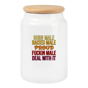 Né Mâle Fier Déclaration audacieuse - Boîte à biscuits avec couvercle en bois - blanc - Devant