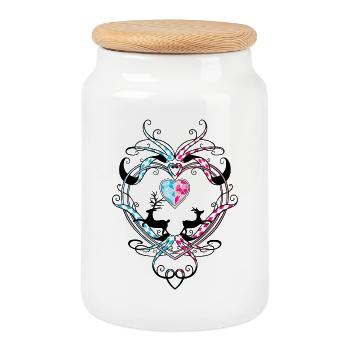 Bois de cerf Cerf et cœur - Boîte à biscuits avec couvercle en bois - blanc - Devant
