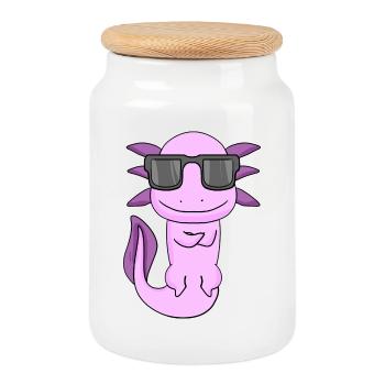 Axolotl avec lunettes de soleil - Boîte à biscuits avec couvercle en bois - blanc - Devant