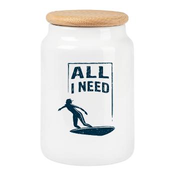 ALL I NEED is surfing - Keksdose mit Holzdeckel - Weiß - Vorne