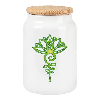 lotus vert éternel - Boîte à biscuits avec couvercle en bois - blanc - Devant